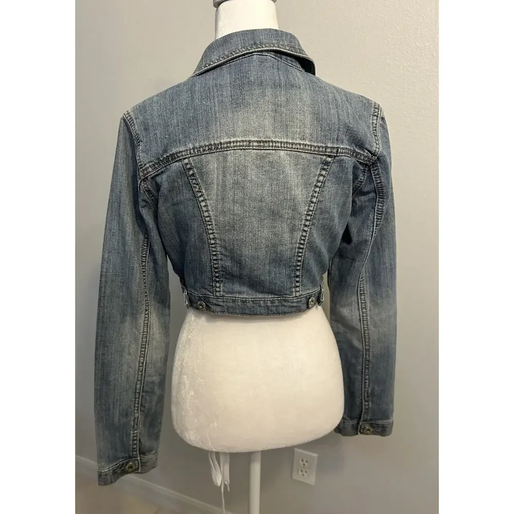 VTG 90s Denim Jacket Women’s M Cropped Western Dollhouse Sexy Cowgirl Hipster